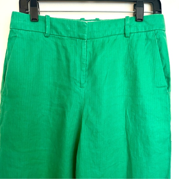 J. Crew Linen Cropped Wide Leg Green Pants Trousers Size 4 - Picture 3 of 11